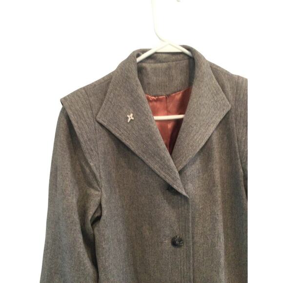Vtg Womens Wool Long Line Pea Coat Size M L Grey Classic Quiet Luxury Preppy - Picture 5 of 10